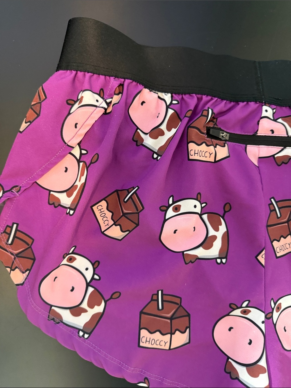Chicknlegs Women's Purple Cow Print Athletic Shorts - Picture 7 of 9